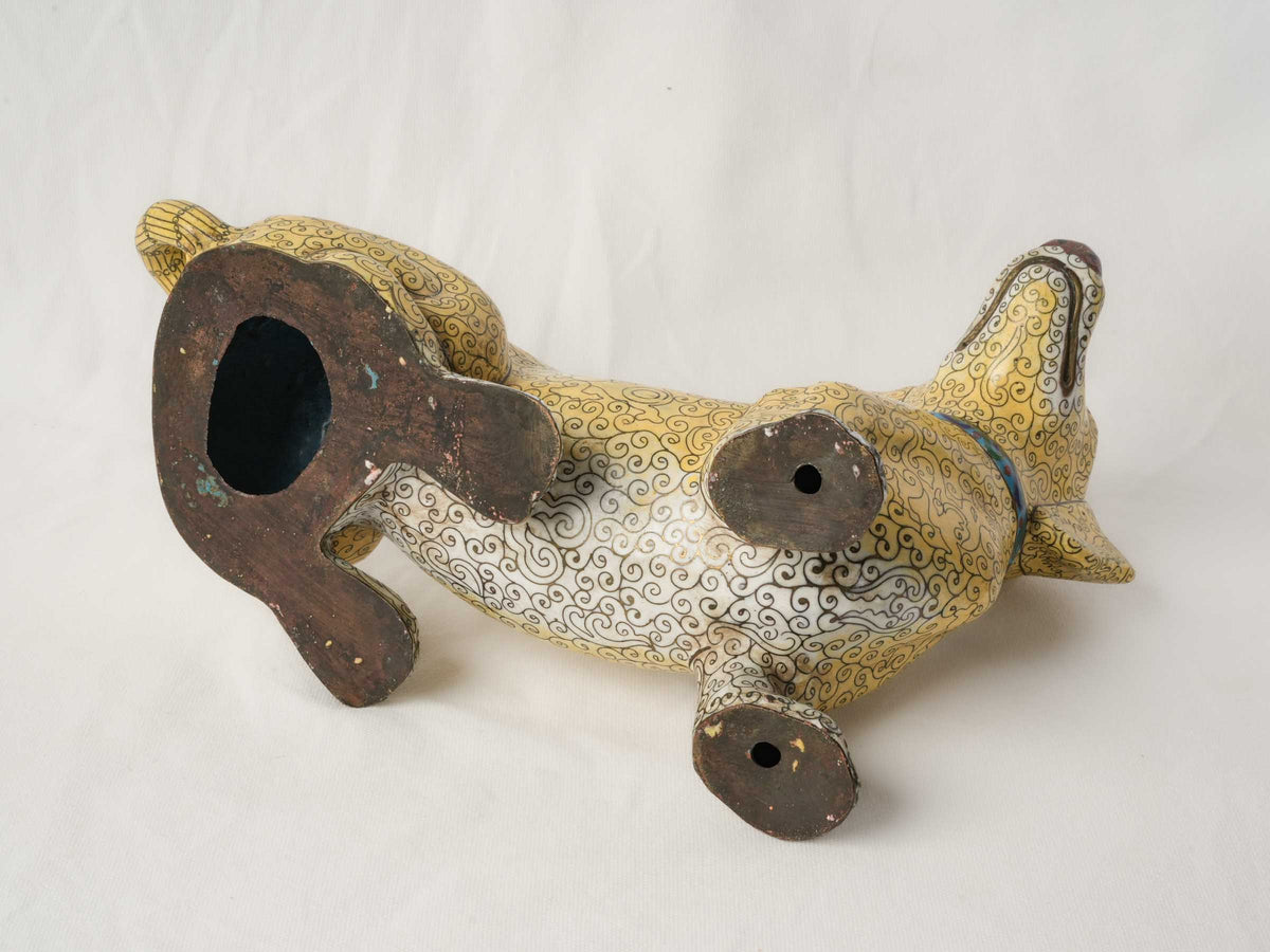 Large Antique Chinese Cloisonné Dachshund w/ Intricate Decoration - 11½" x 15"