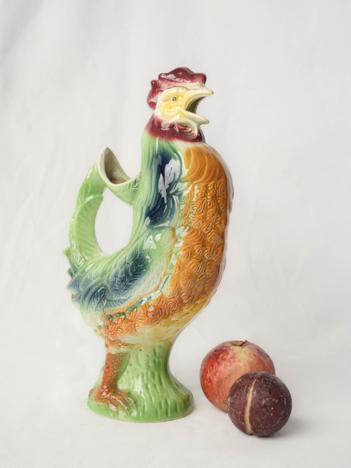 Cheerful Mid-Century Saint-Clément Majolica Rooster Pitcher - 13½"
