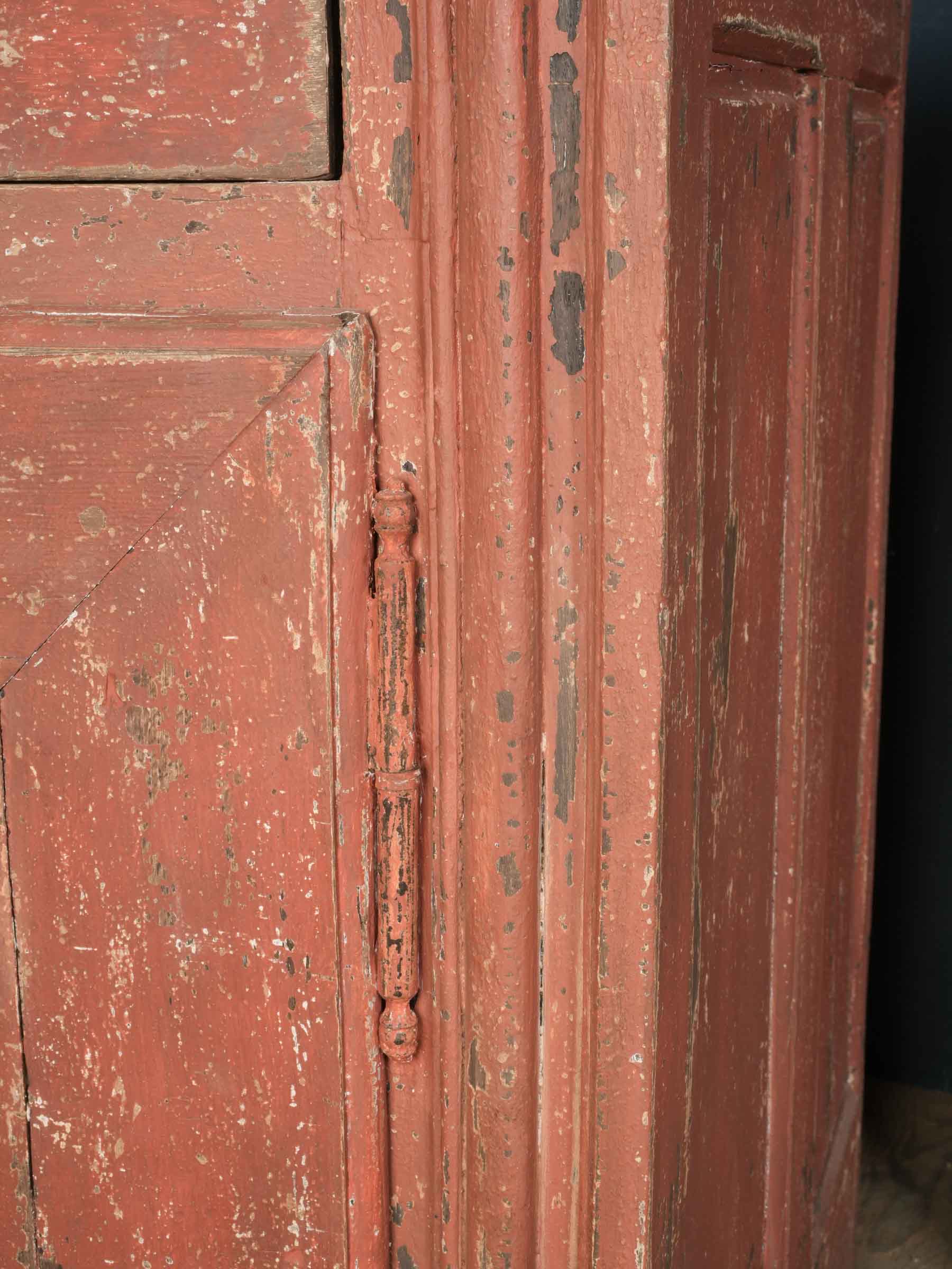 Antique French Rustic Oak Buffet w/ a Distressed Red Paint - 27¼" x 63¾"
