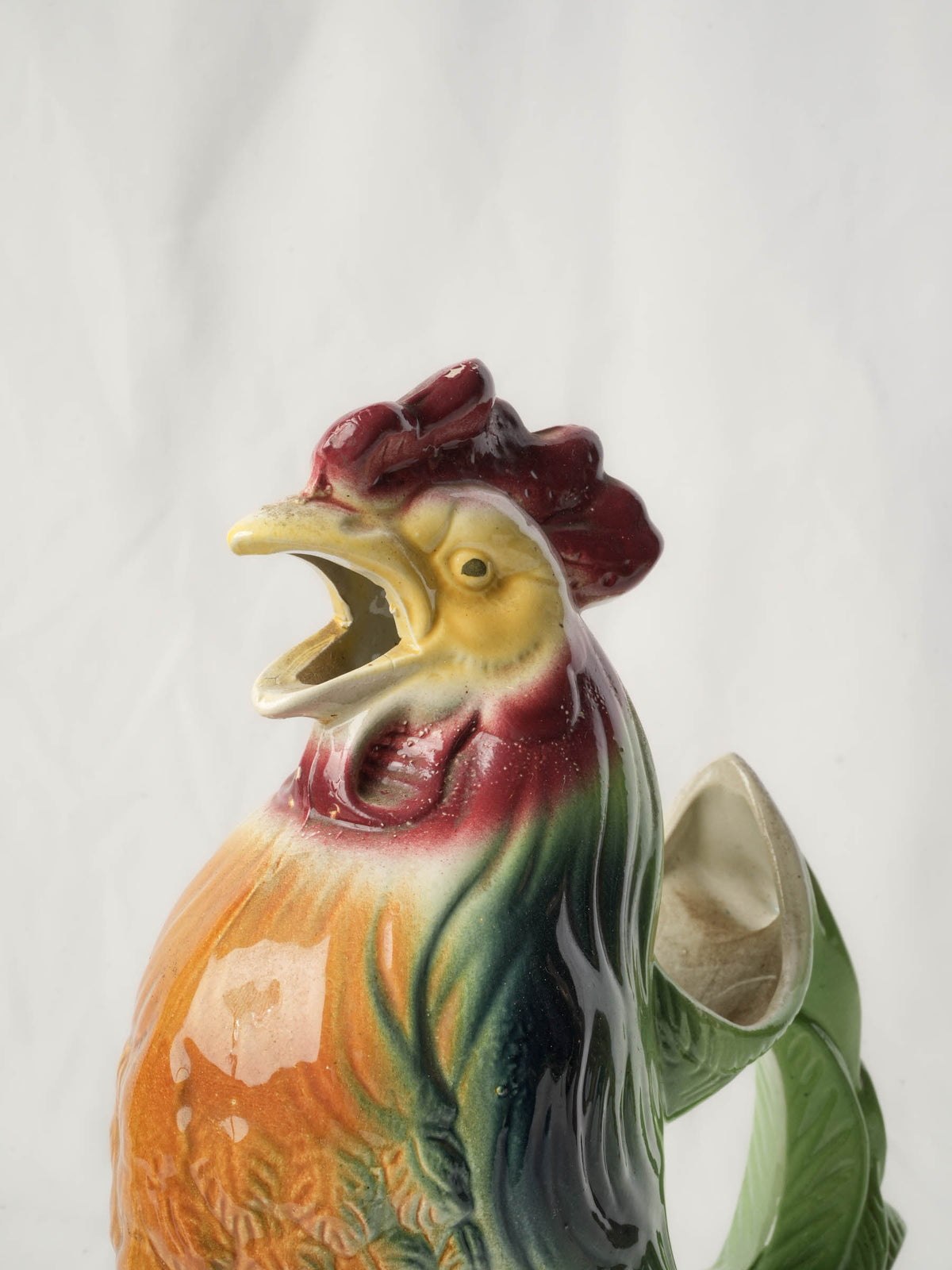 Cheerful Mid-Century Saint-Clément Majolica Rooster Pitcher - 13½"