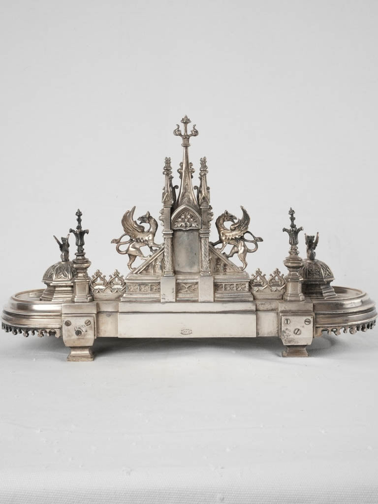 Timeless silver-finished Parisian study inkwell