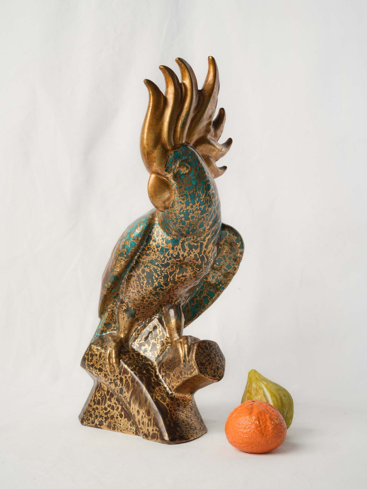 Art Deco Turquoise-and-Gold Ceramic Cockatoo, c.1930 - 17¼"