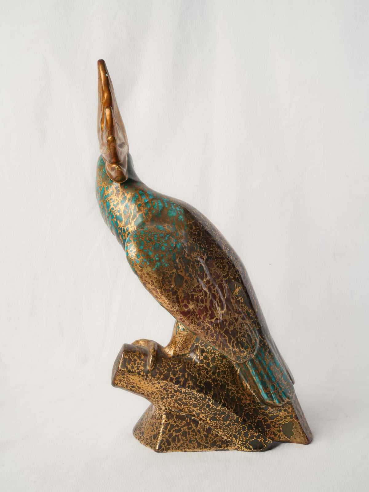 Art Deco Turquoise-and-Gold Ceramic Cockatoo, c.1930 - 17¼"