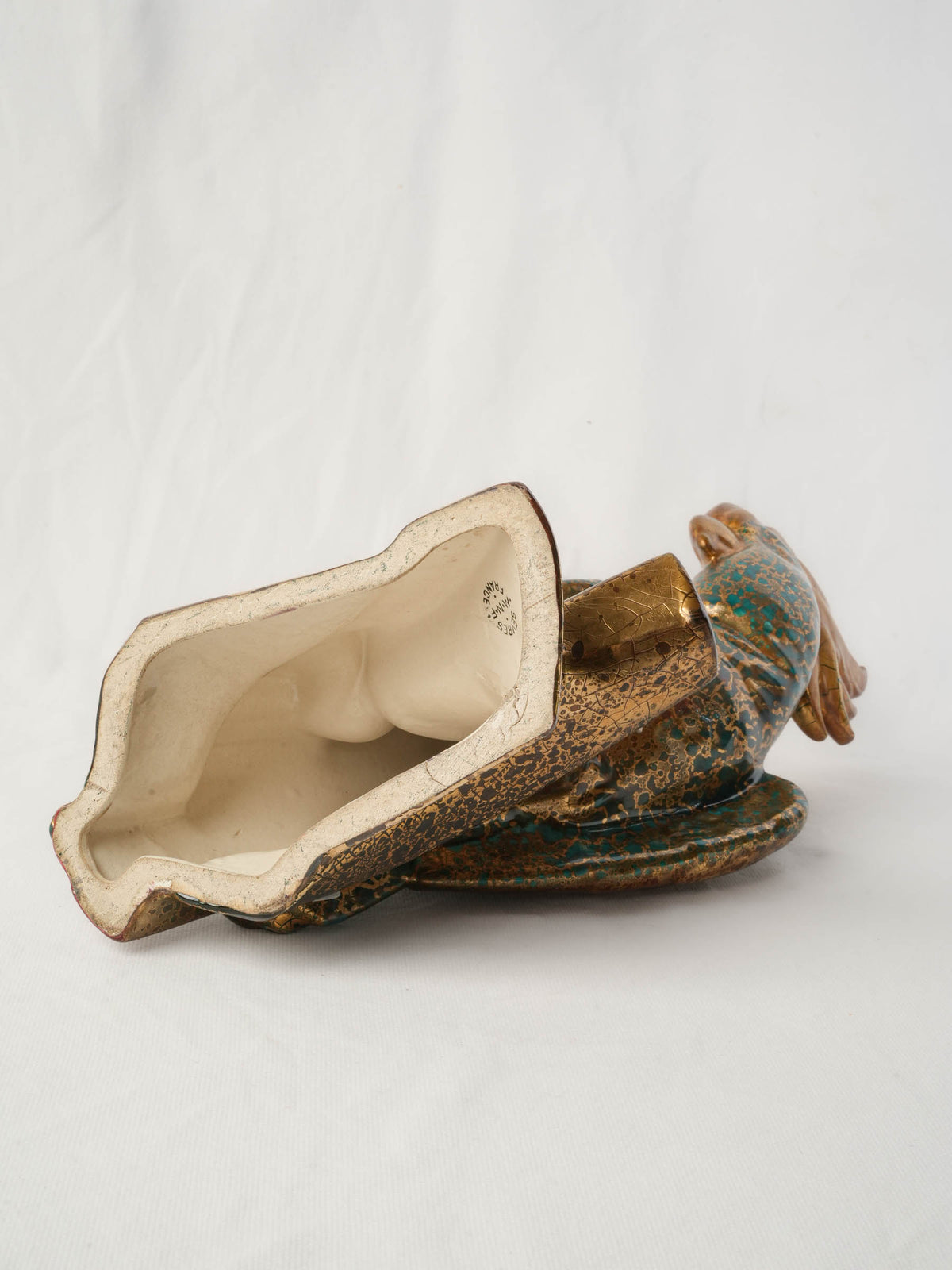 Art Deco Turquoise-and-Gold Ceramic Cockatoo, c.1930 - 17¼"