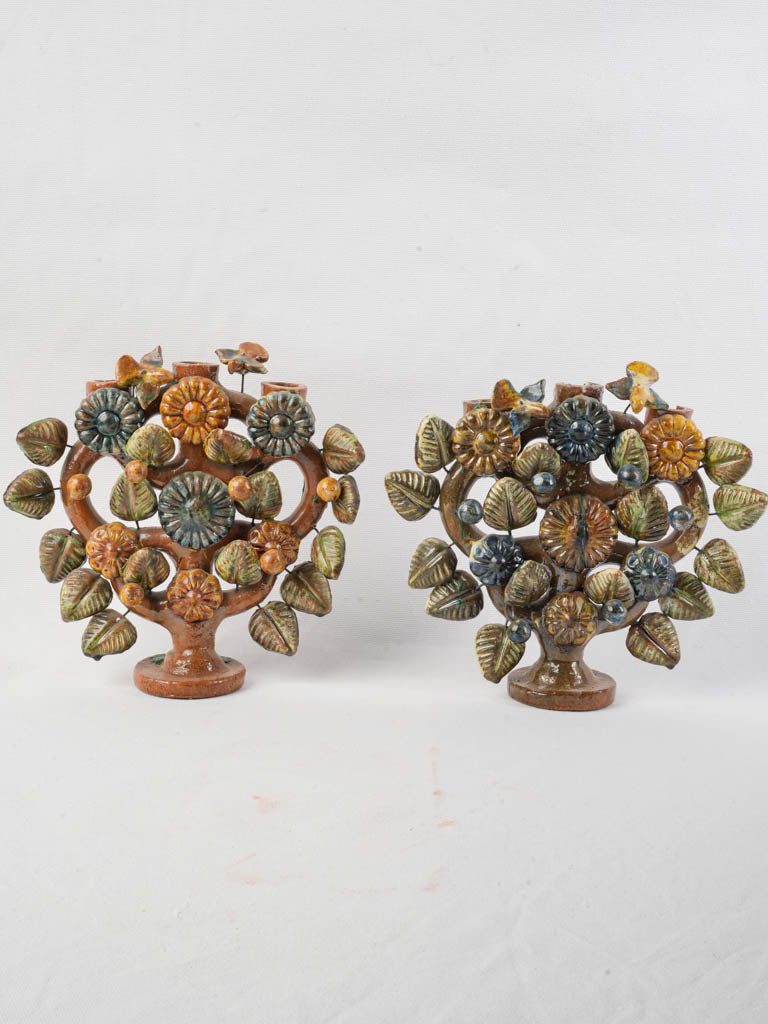 Textured floral motif candlesticks