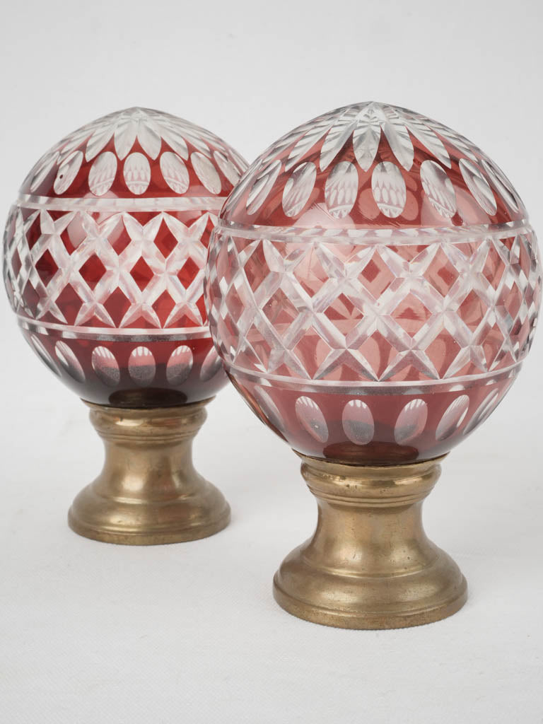 Rare, maroon crystal antique finials