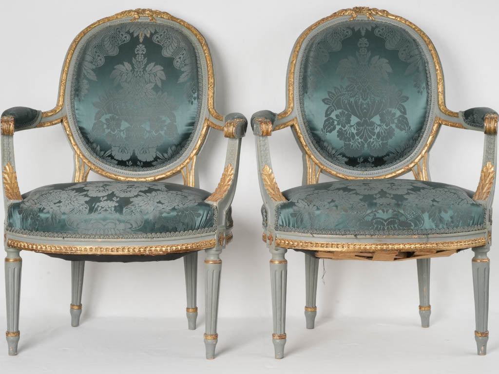 Elegant blue damask Louis XVI chairs