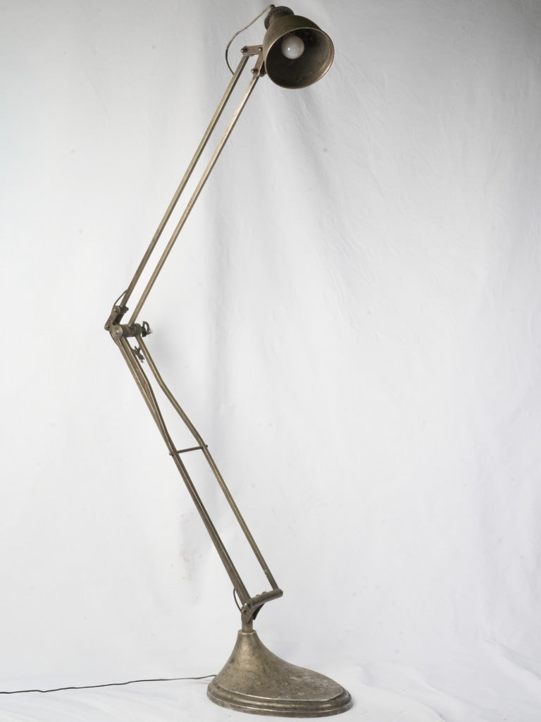 Monumental Antique Industrial Adjustable Floor Lamp in Nickel-Plated Brass - 85¾"