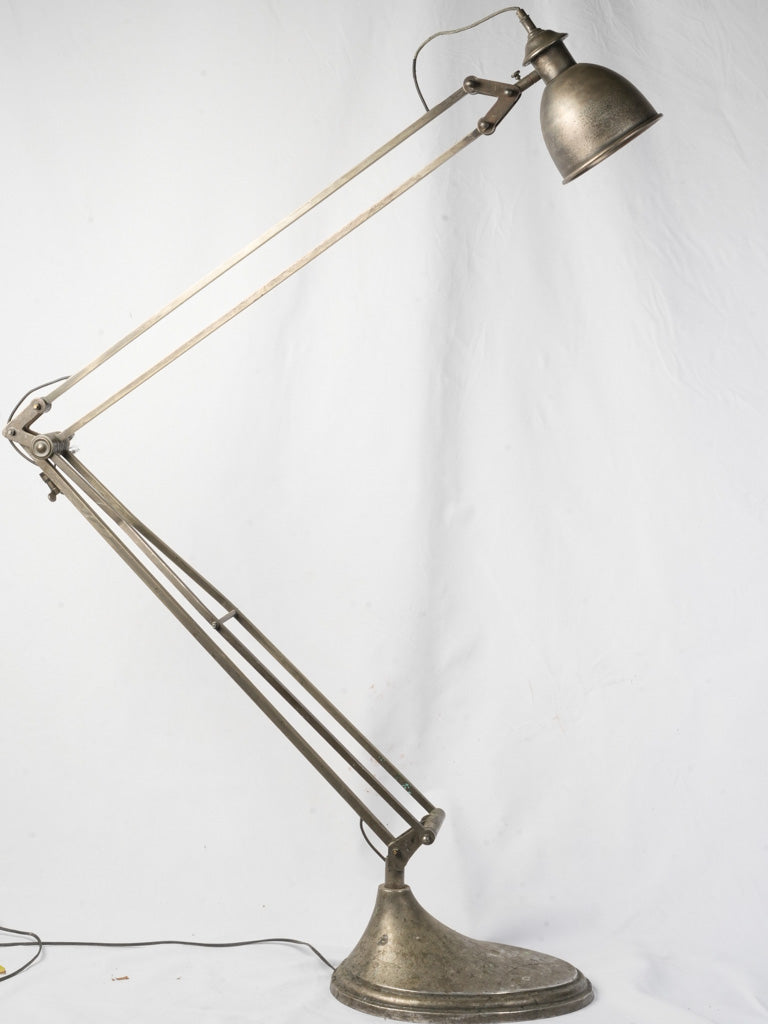 Monumental Antique Industrial Adjustable Floor Lamp in Nickel-Plated Brass - 85¾"
