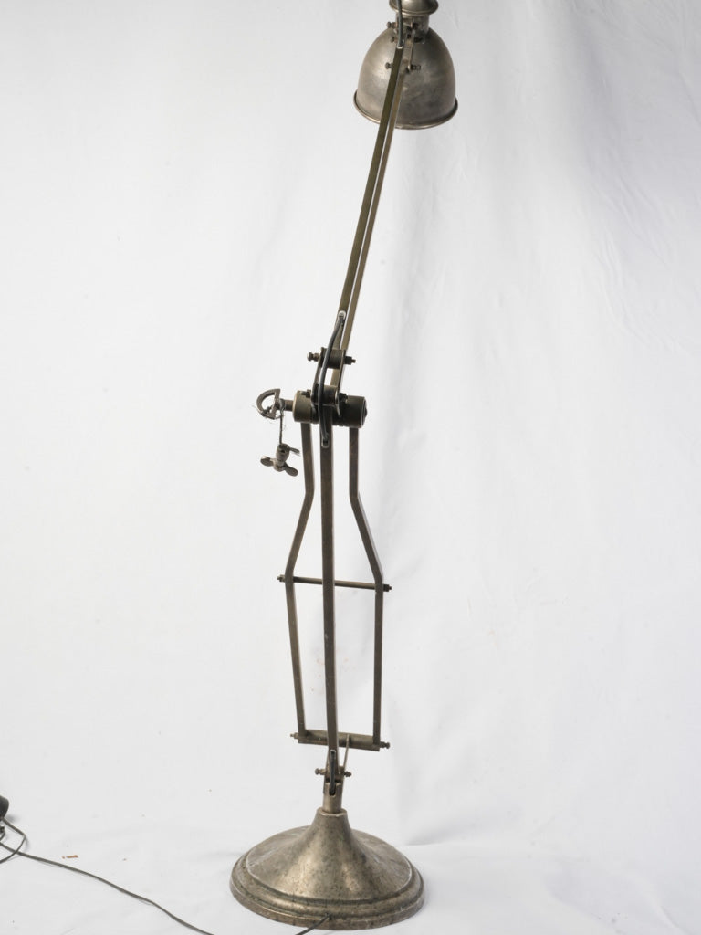 Monumental Antique Industrial Adjustable Floor Lamp in Nickel-Plated Brass - 85¾"