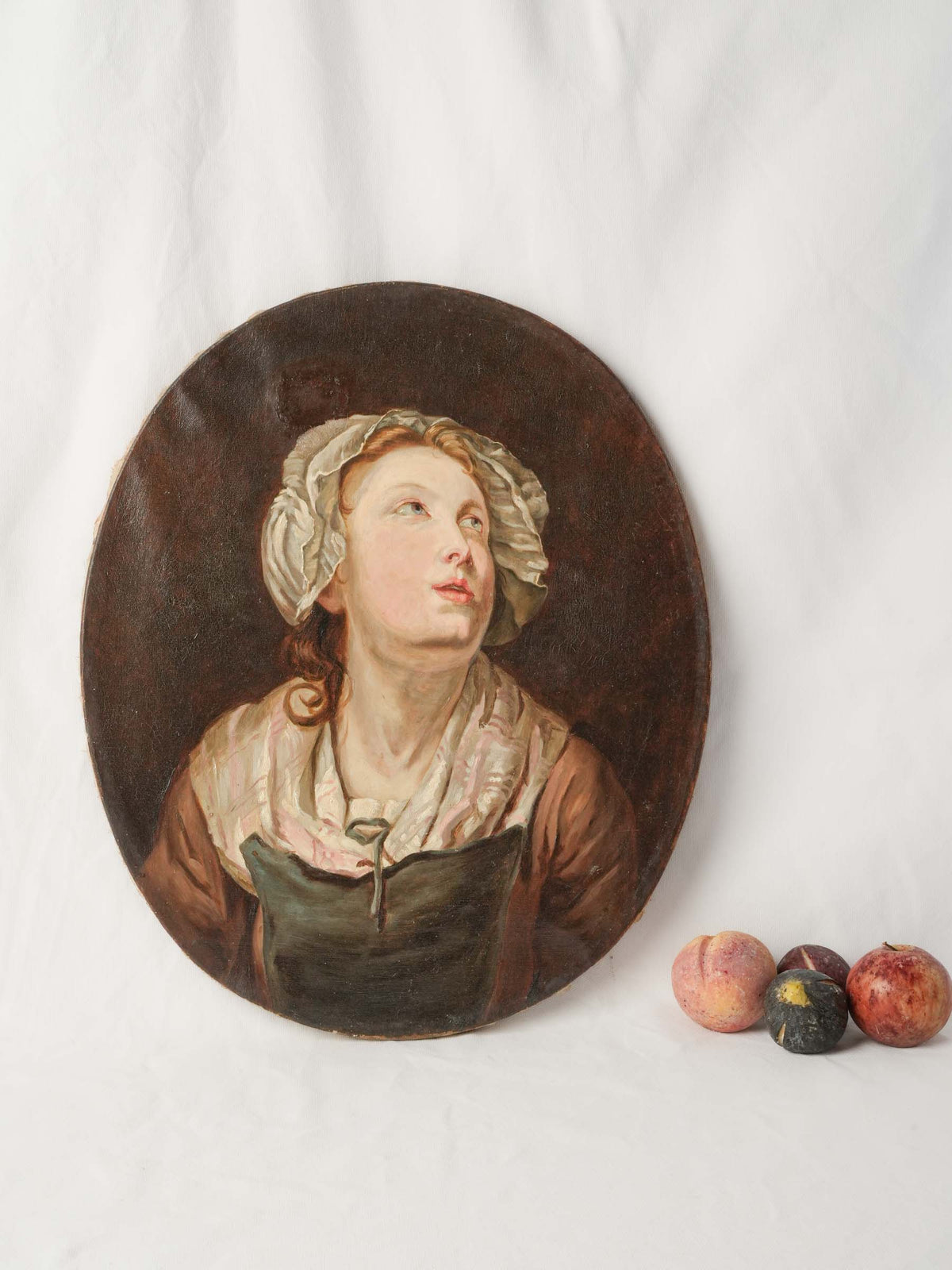 Unframed Oval Portrait of a Young Country Woman, in the Taste of Greuze, Late 19th or Early 20th Century - 21¾" x 18"