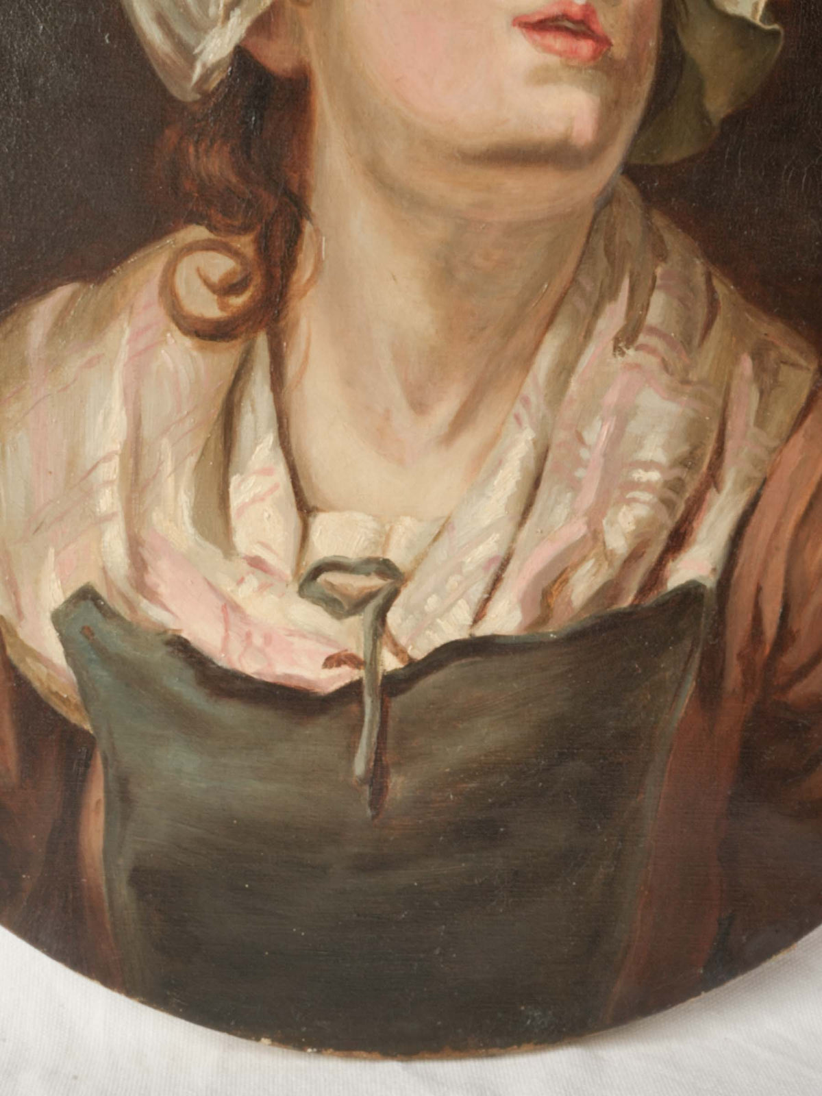 Unframed Oval Portrait of a Young Country Woman, in the Taste of Greuze, Late 19th or Early 20th Century - 21¾" x 18"