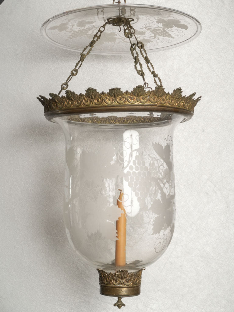 Antique engraved glass hall lantern