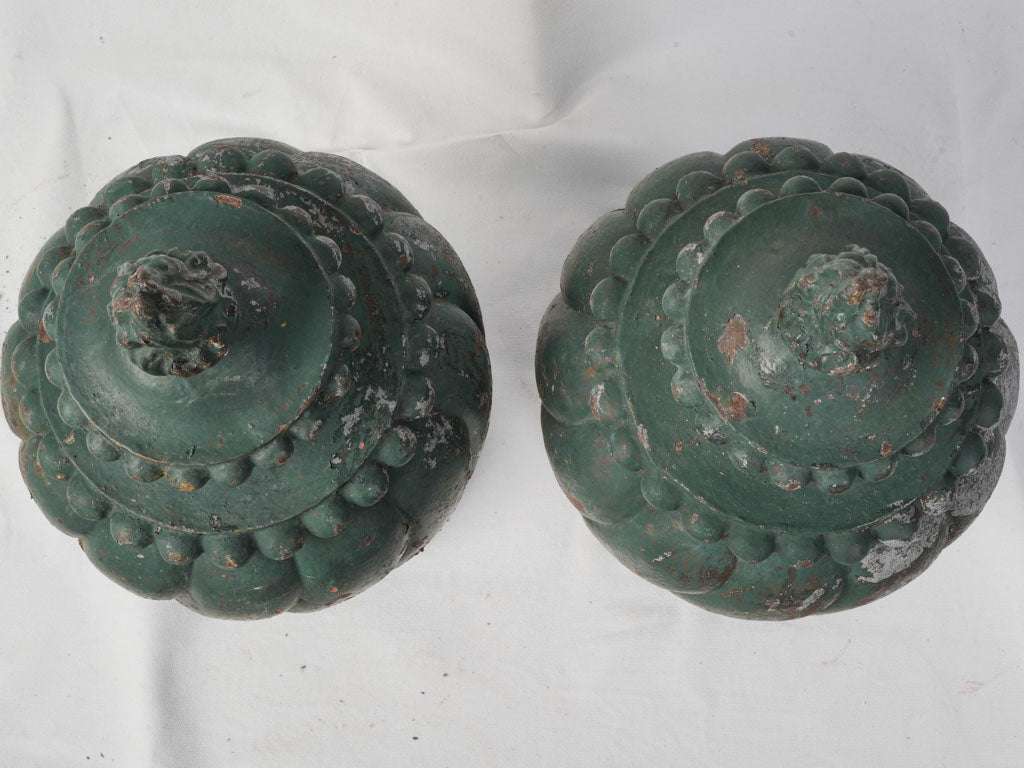 Aging bottle-green architectural elements