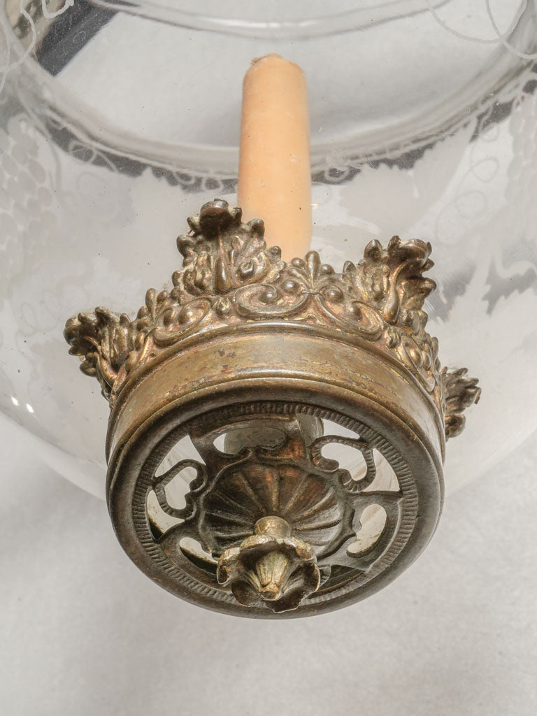 Elegant vine-etched glass pendant