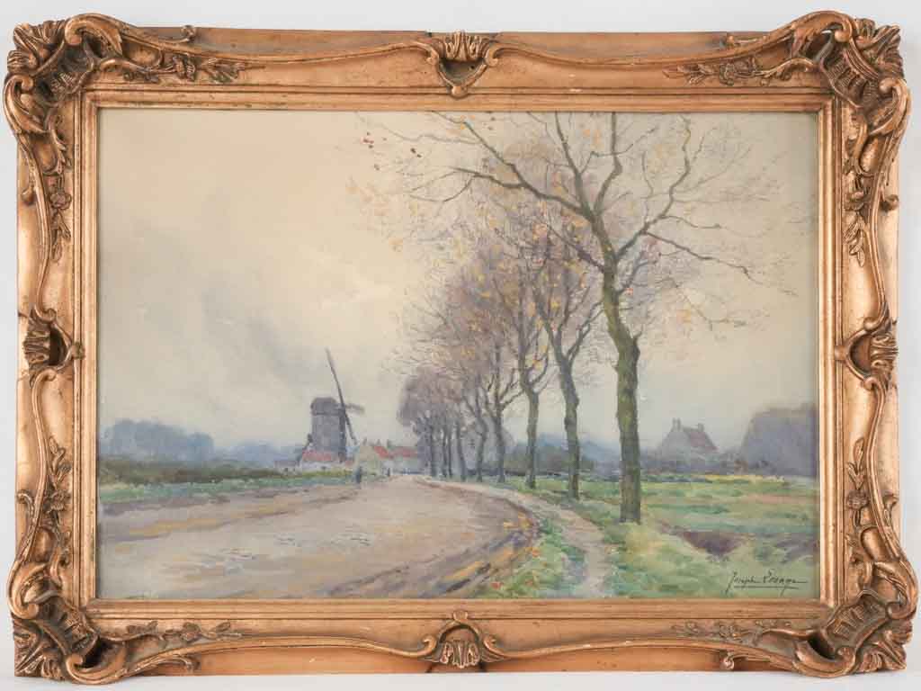 Pastoral village landscape watercolor piece