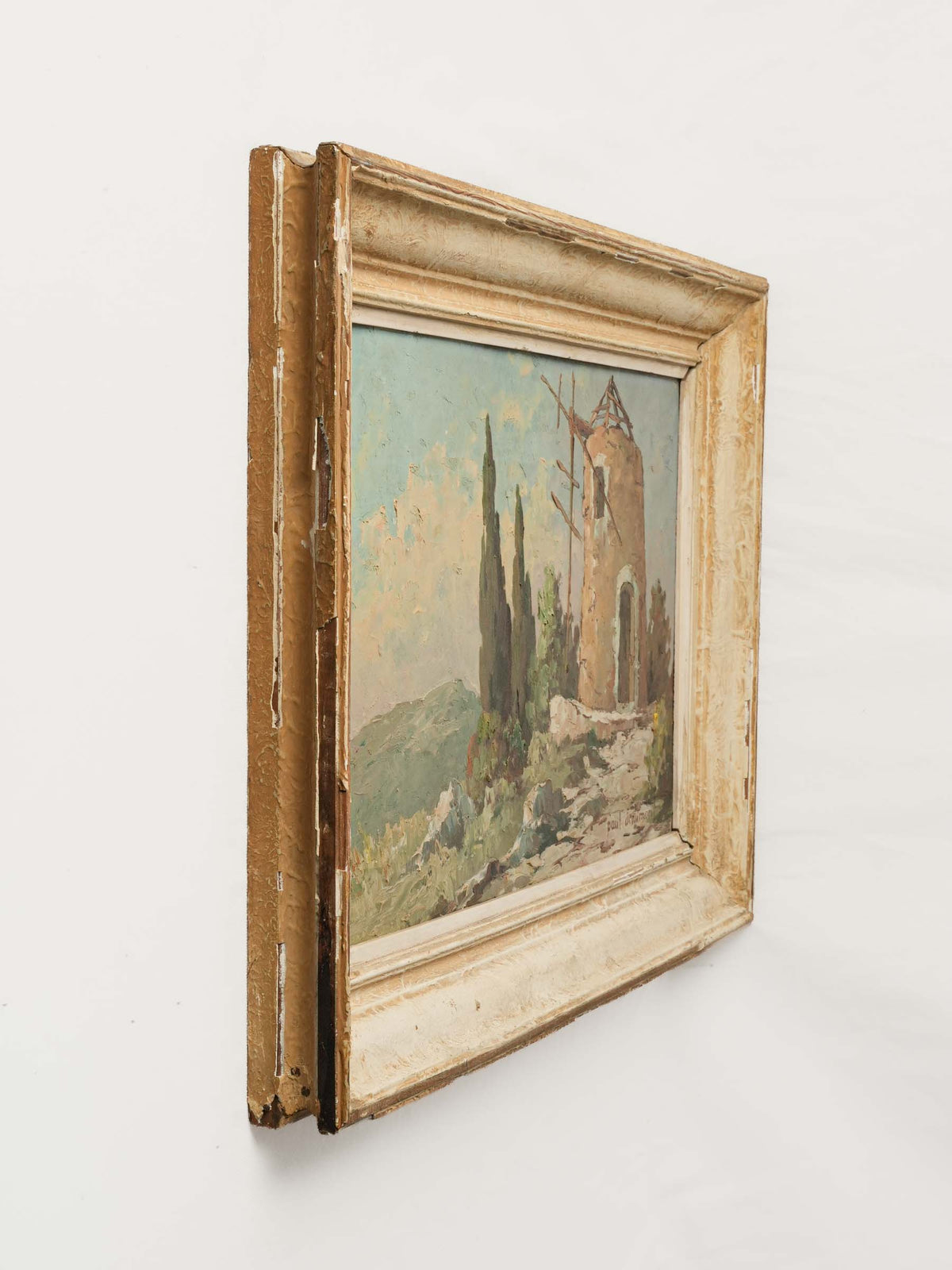 Mid-20th-Century Provençal Landscape w/ Windmill, Oil on Board - 19¾" x 27½"