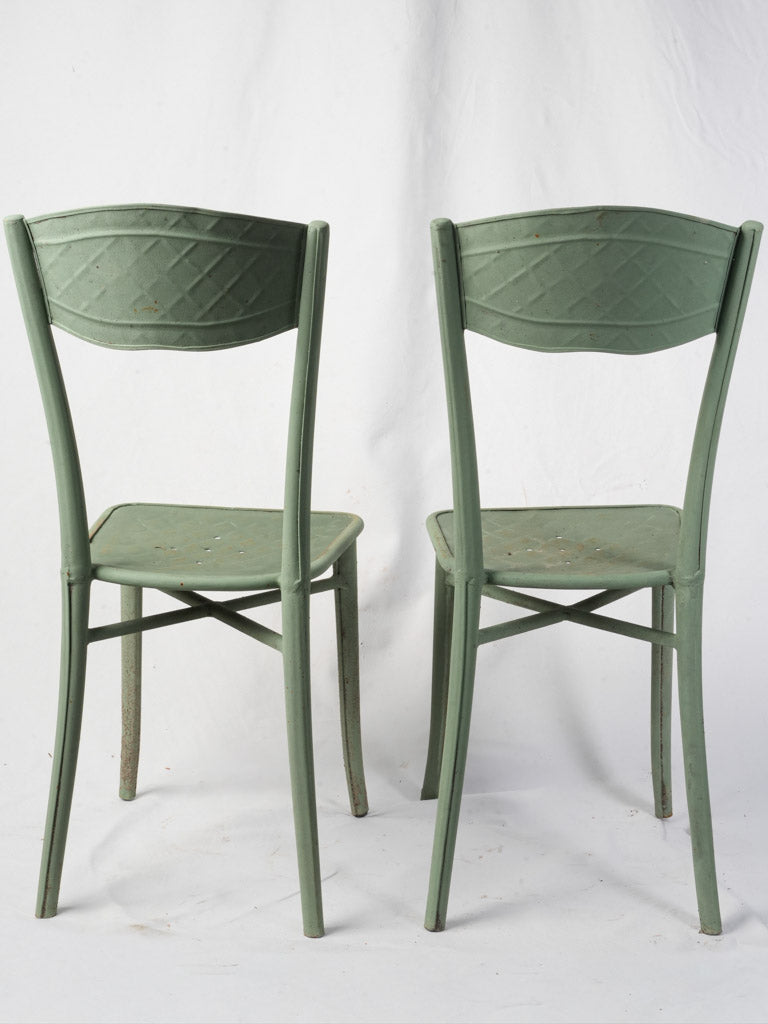 Pair of French Bistro Chairs in Painted Sheet Metal w/ Celadon Finish c. 1930 - 34¾"
