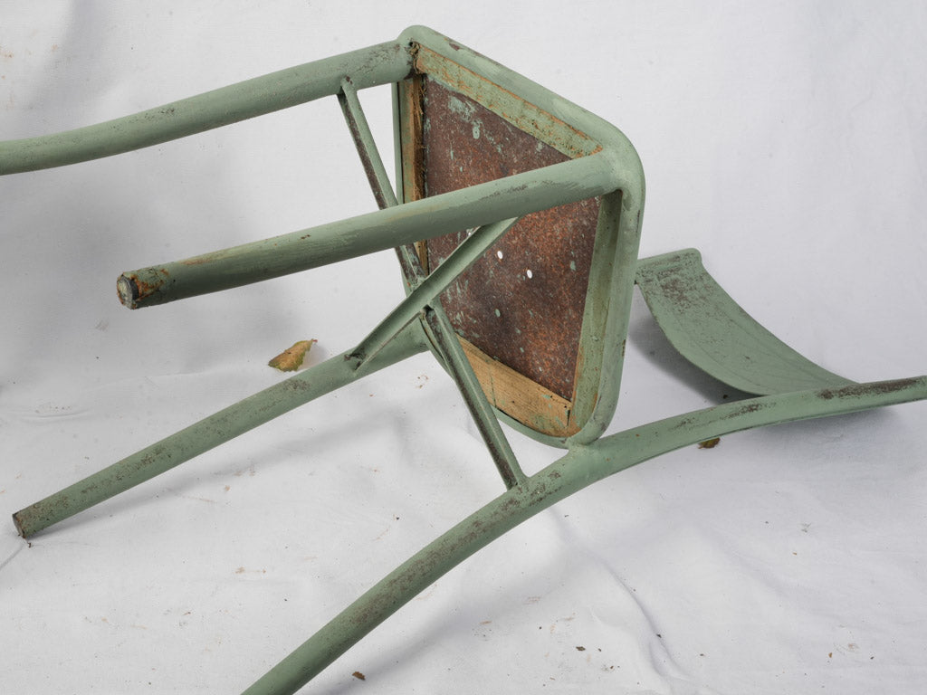 Pair of French Bistro Chairs in Painted Sheet Metal w/ Celadon Finish c. 1930 - 34¾"