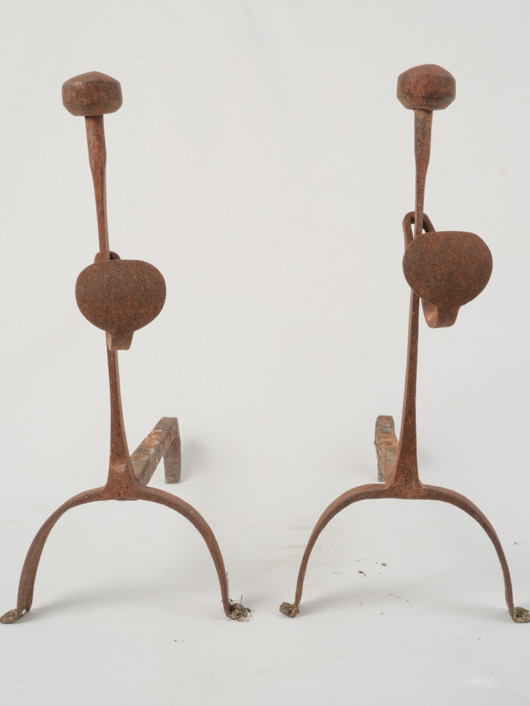 Rustic weathered rotisserie andirons