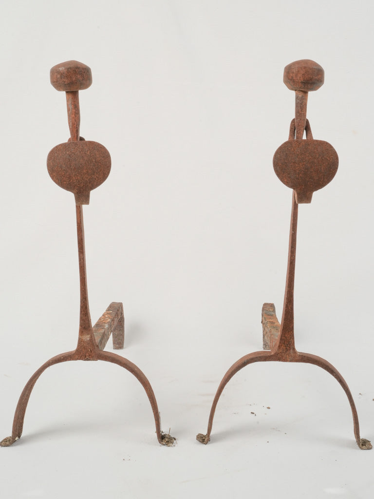 Historical French cast iron hearth andirons