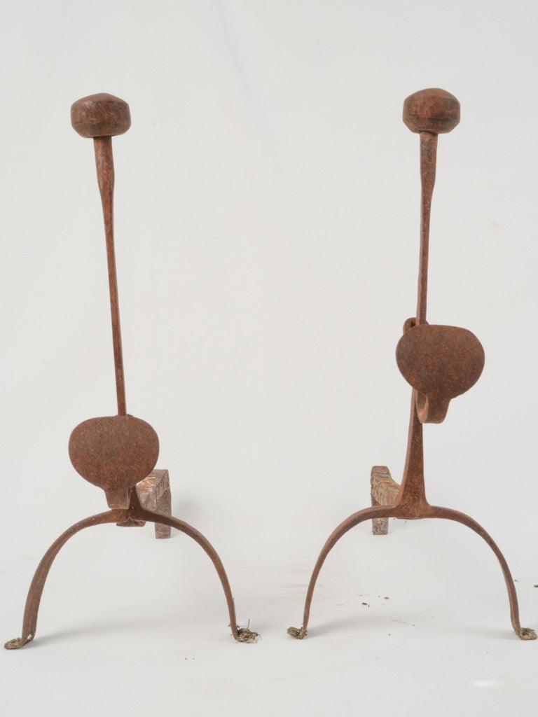 Aged and sturdy 19th-century fireplace andirons