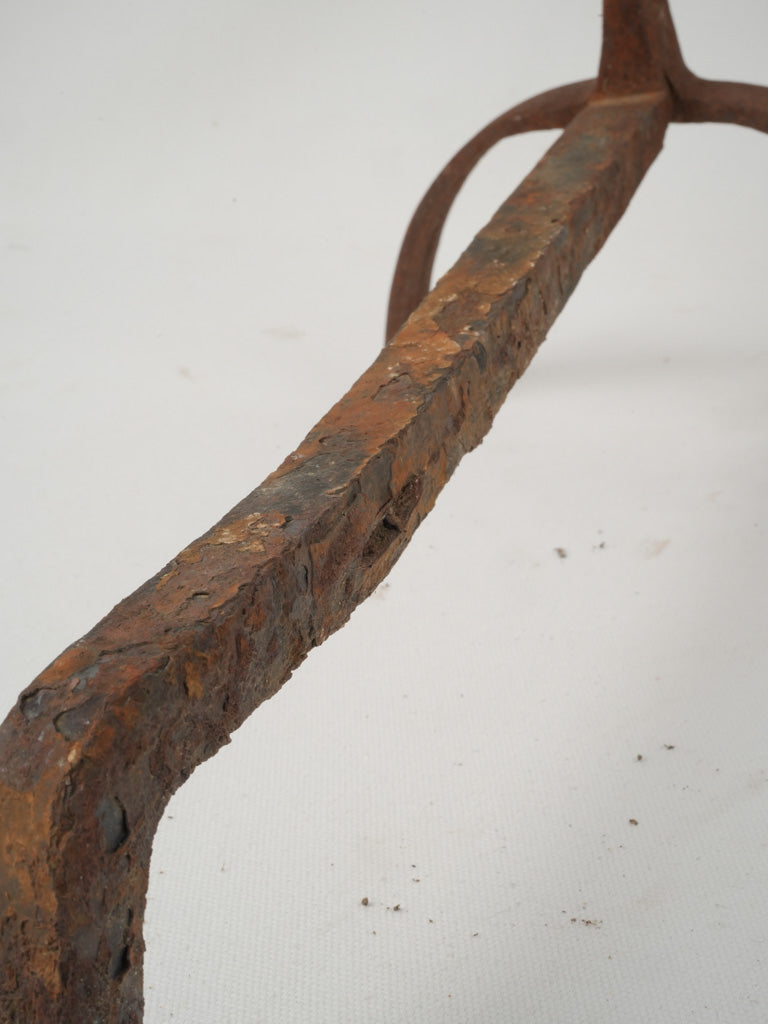 Weathered rustic French fireplace andirons