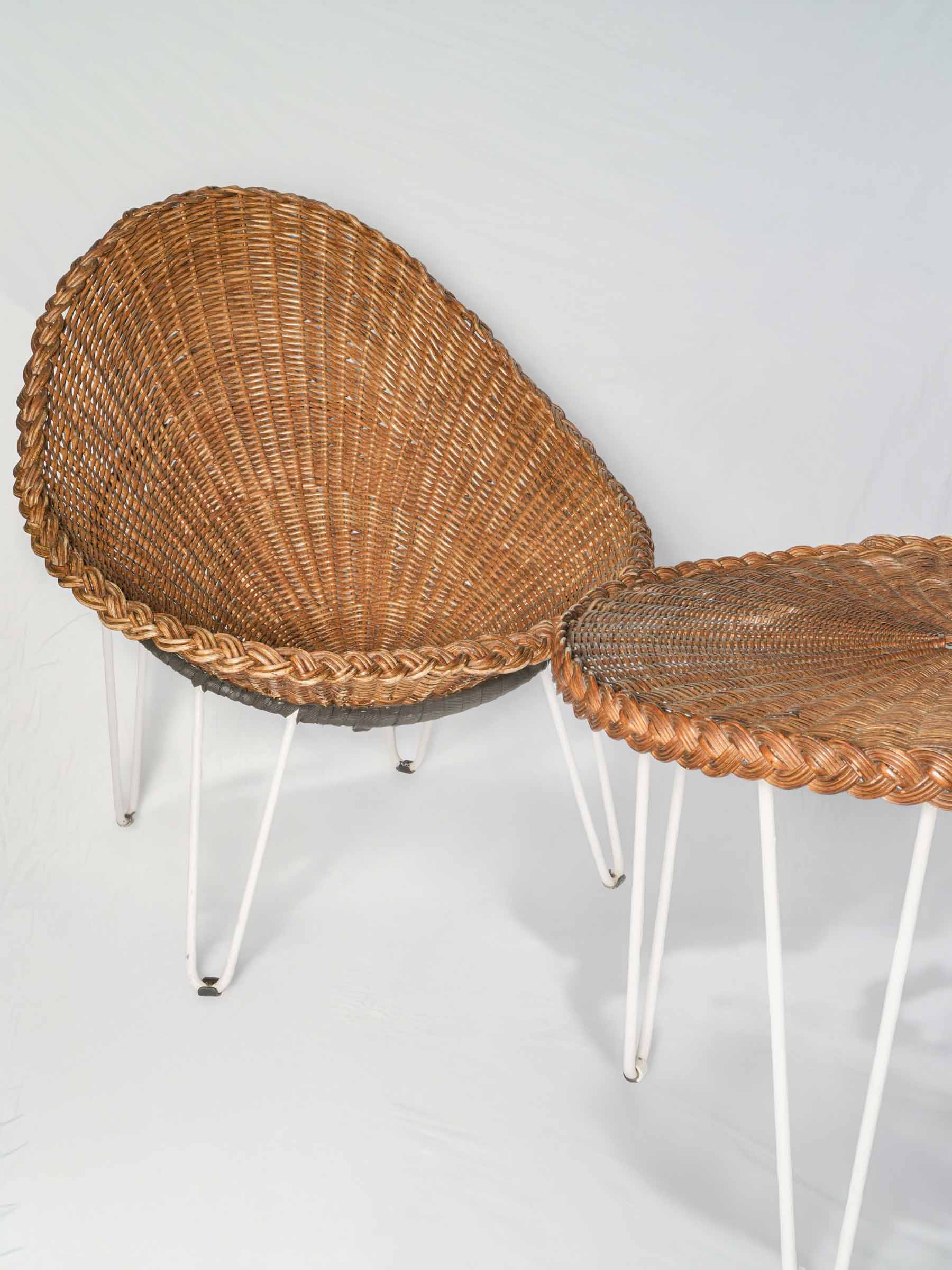 Handwoven Rattan Patio Set w/ Four Chairs and Coffee Table, 1960s