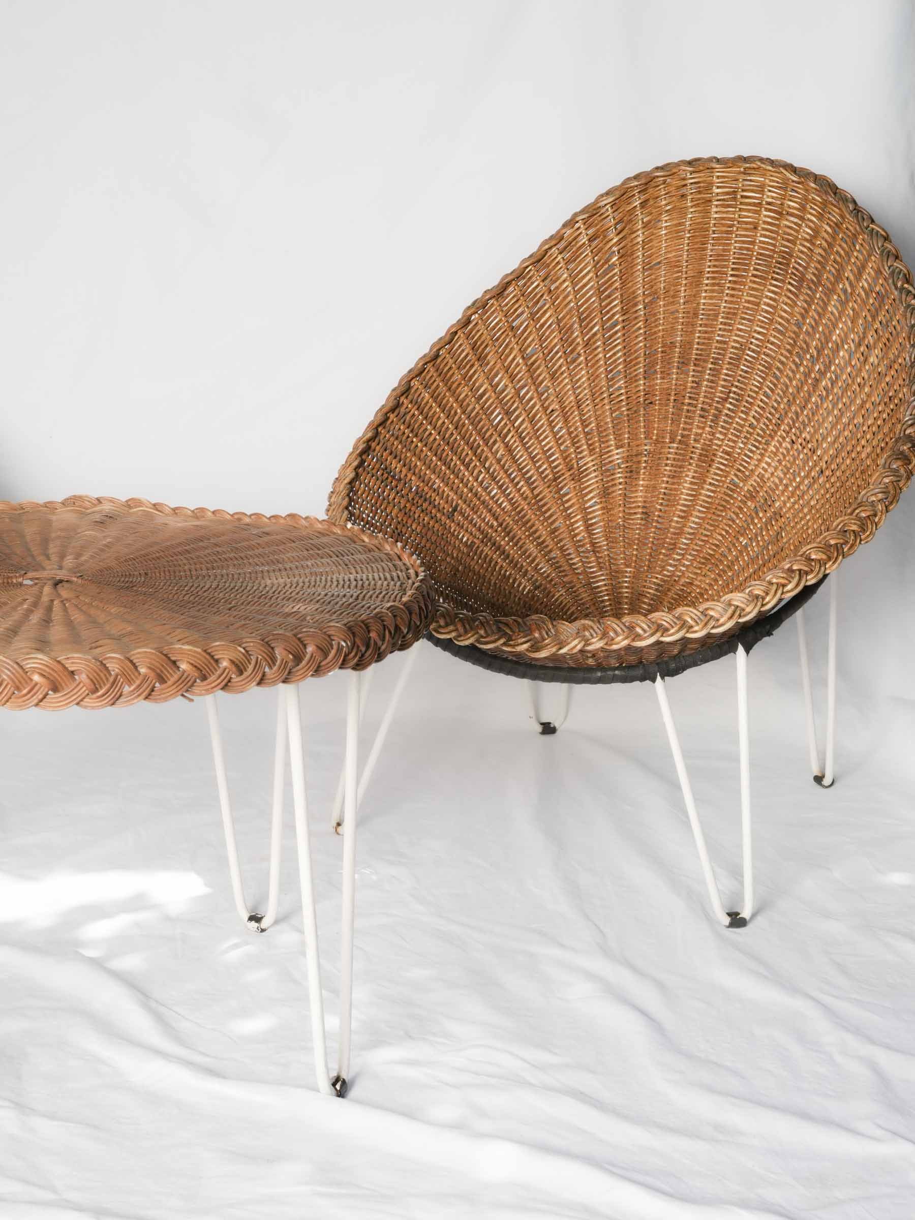 Handwoven Rattan Patio Set w/ Four Chairs and Coffee Table, 1960s