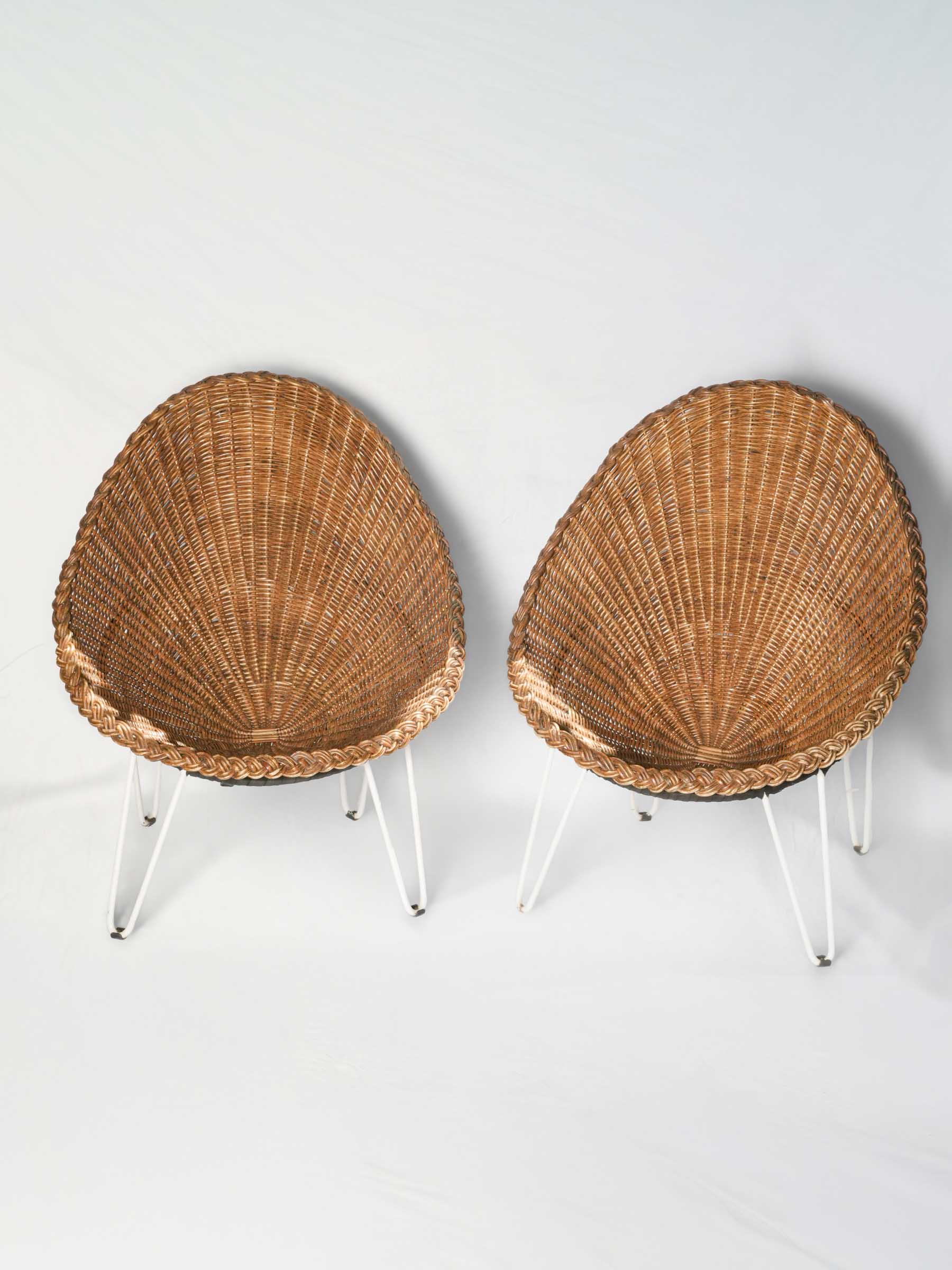 Handwoven Rattan Patio Set w/ Four Chairs and Coffee Table, 1960s