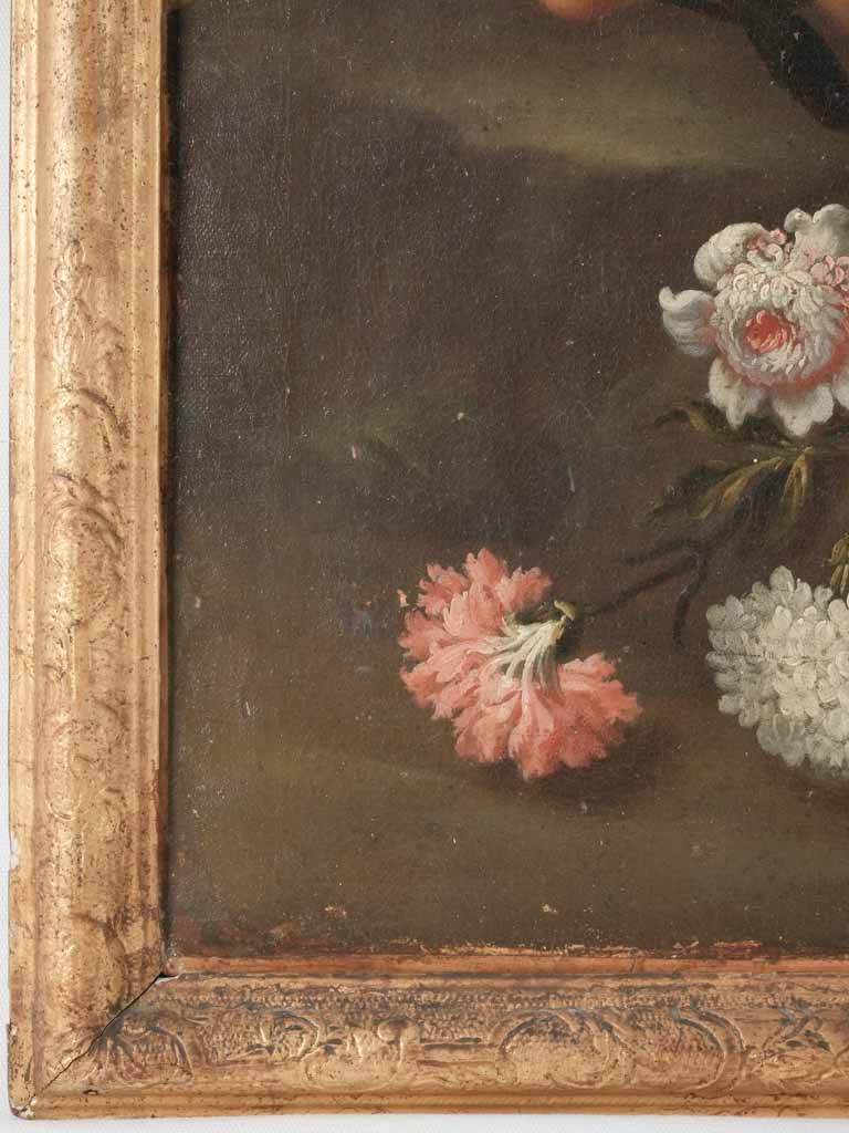 Large Baroque painting of 3 cherubs with flowers - 46" x 35¾"