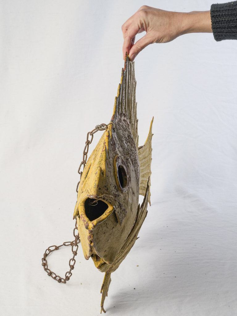 Large Antique French Restaurant Sign, Yellow Fish - 27½"