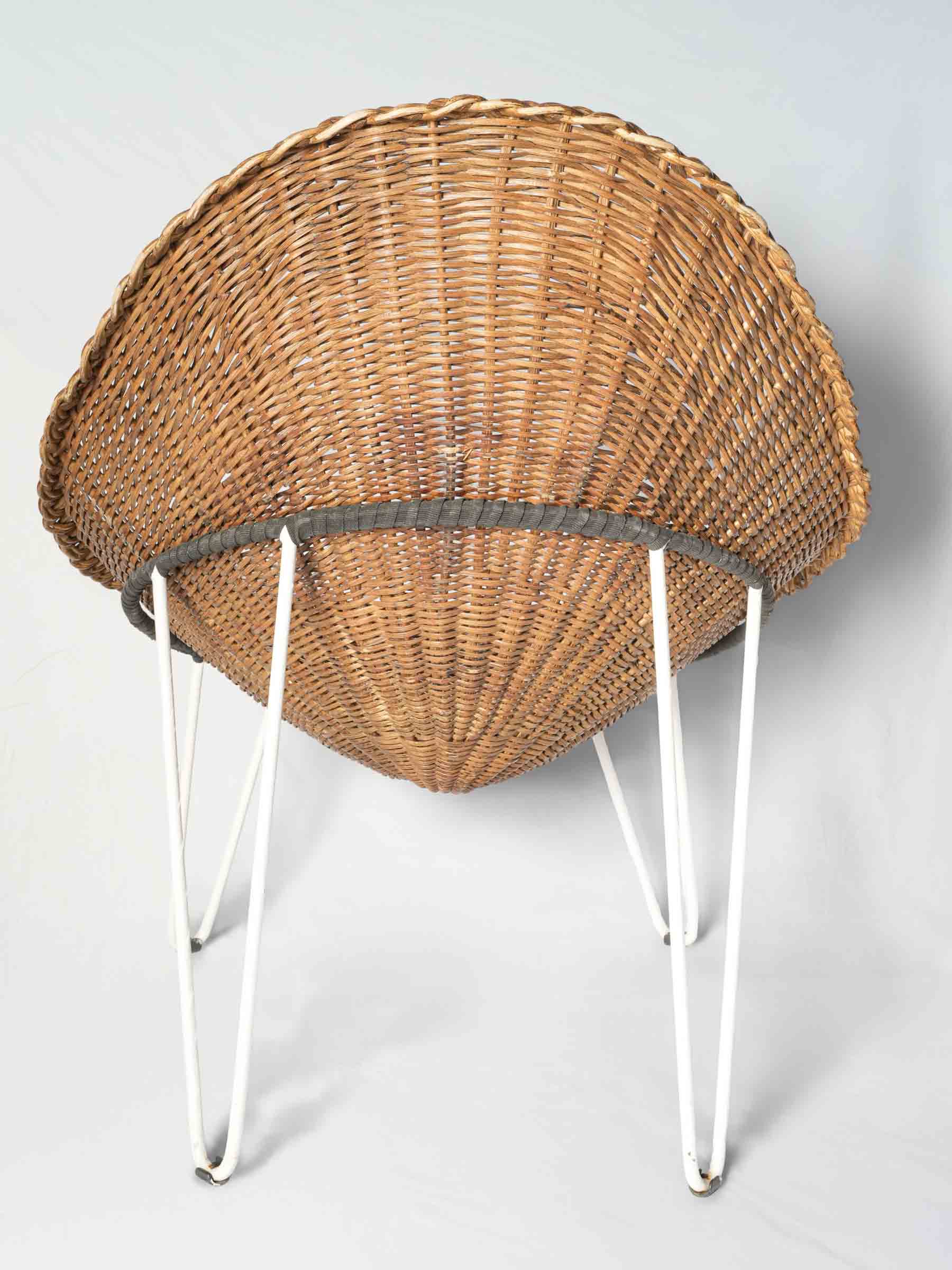 Handwoven Rattan Patio Set w/ Four Chairs and Coffee Table, 1960s
