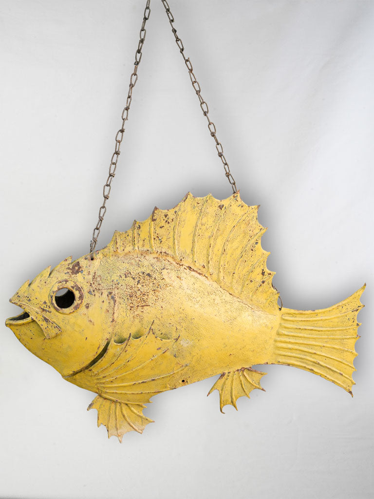 Large Antique French Restaurant Sign, Yellow Fish - 27½