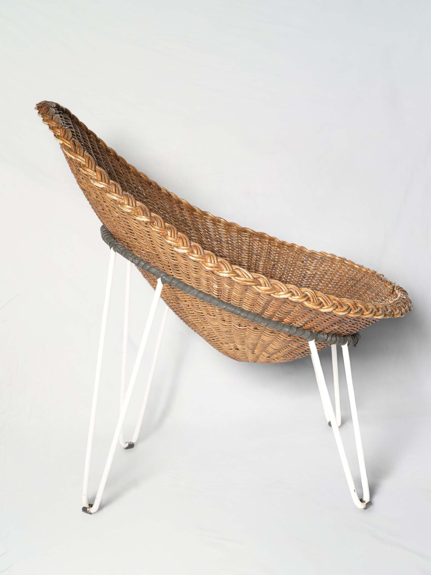 Handwoven Rattan Patio Set w/ Four Chairs and Coffee Table, 1960s
