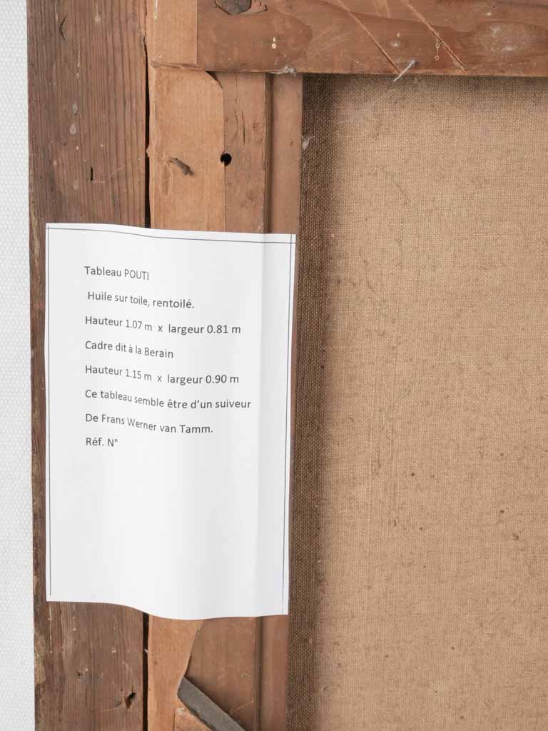 Large Baroque painting of 3 cherubs with flowers - 46" x 35¾"