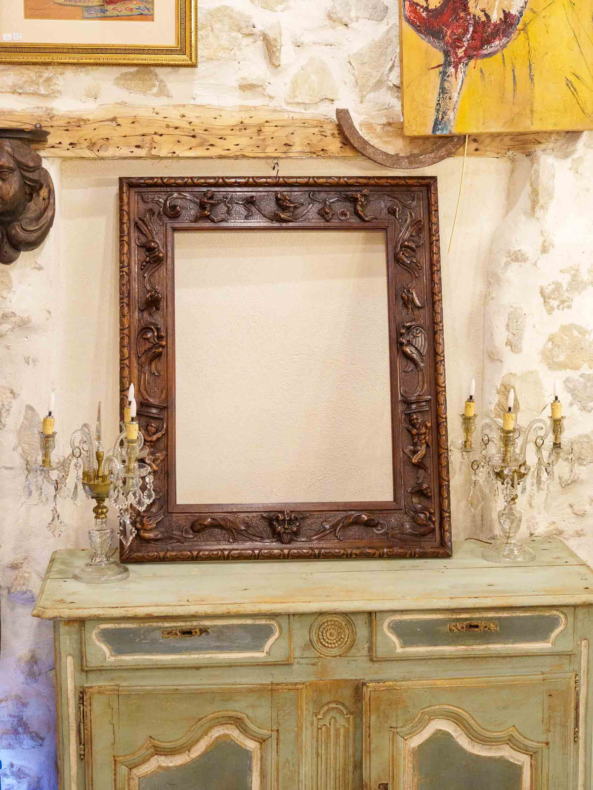 Large Antique French Carved Oak Renaissance Revival Frame - 38½" x 32¾"
