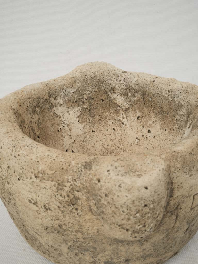 Patina enhanced antique stone mortar