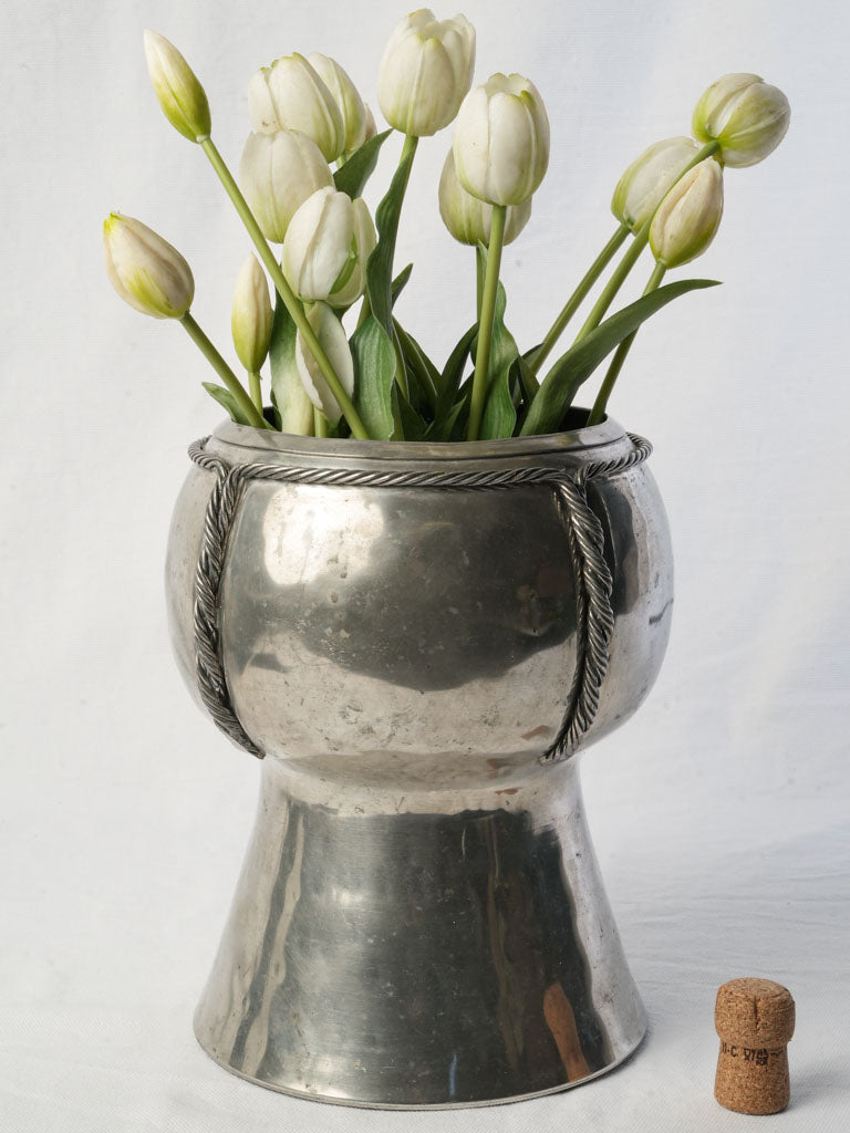 Striking French 1970s Pewter Champagne Bucket by Jean Goardère in Cork Form - 10¼"
