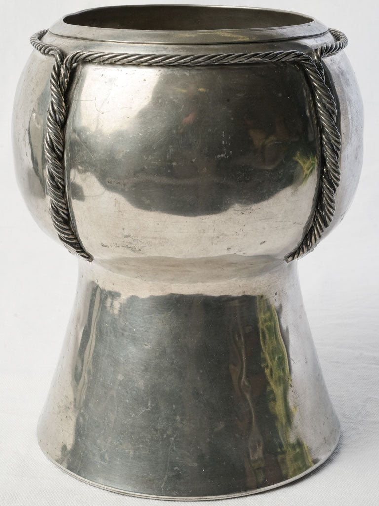 Striking French 1970s Pewter Champagne Bucket by Jean Goardère in Cork Form - 10¼"
