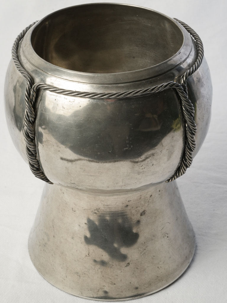 Striking French 1970s Pewter Champagne Bucket by Jean Goardère in Cork Form - 10¼"