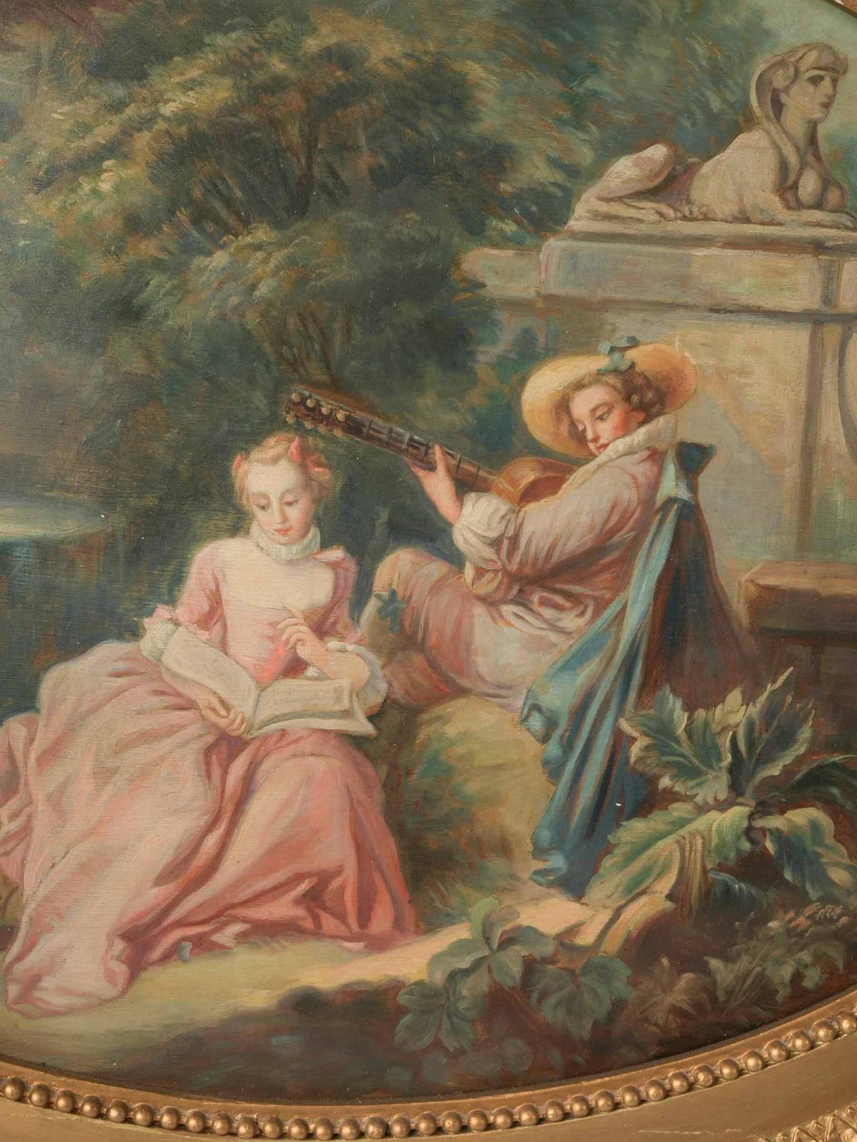 Romantic Pair of Early 20th-Century French Oval Oils w/ Scènes Galantes - 27½" x 35½"