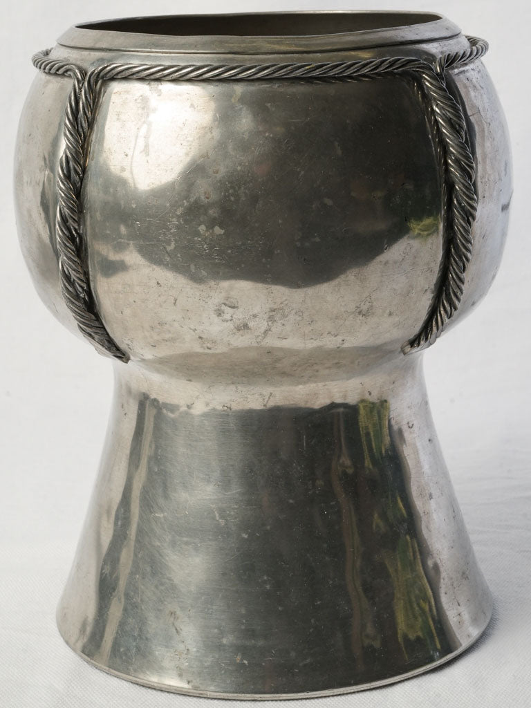 Striking French 1970s Pewter Champagne Bucket by Jean Goardère in Cork Form - 10¼"