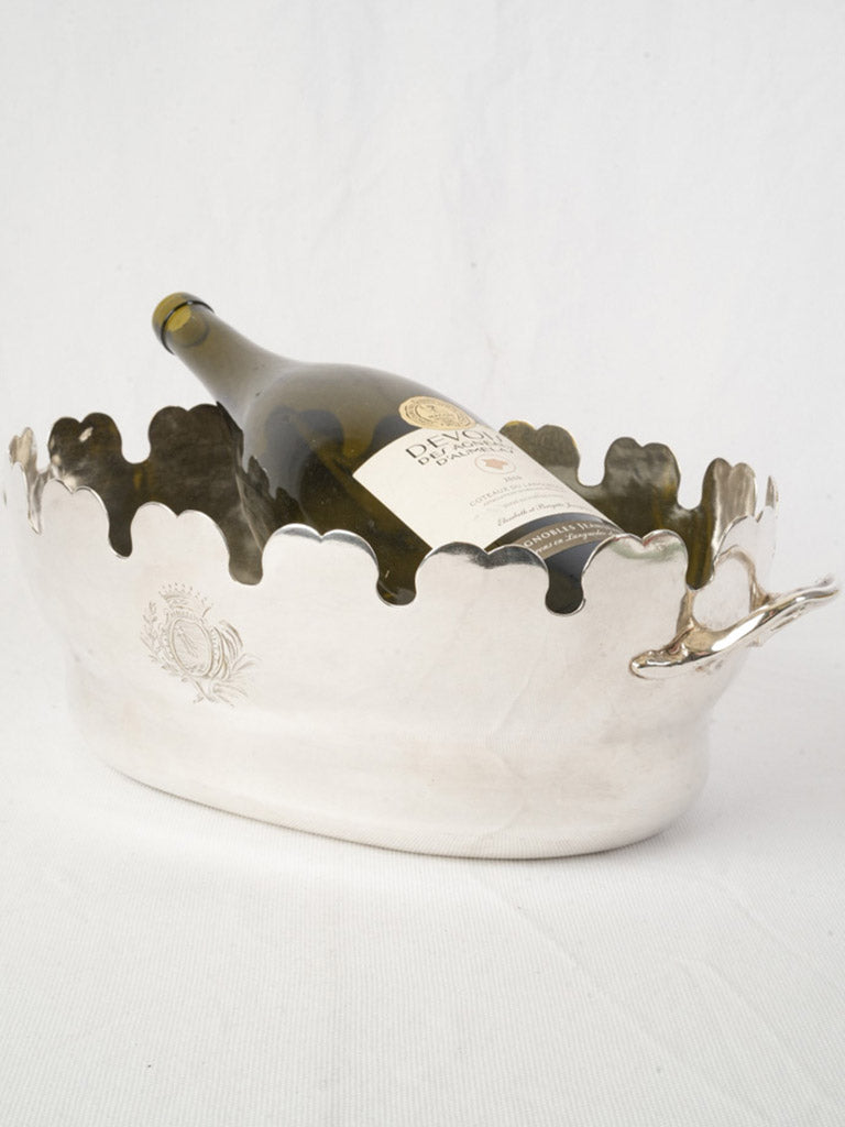 French Silver-Plated Wine and Glasses Cooler w/ Engraved Armorial - 15¼"