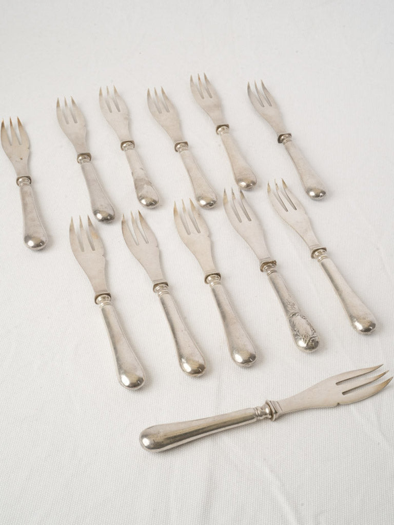 Set of Twelve Belle Époque Silver-Plated Melon Forks - 8¼"