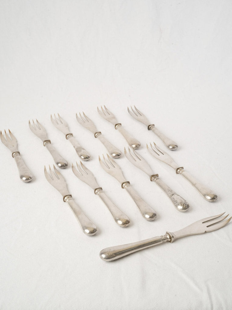 Set of Twelve Belle Époque Silver-Plated Melon Forks - 8¼"