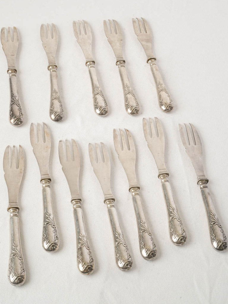 Set of Twelve Belle Époque Silver-Plated Melon Forks - 8¼"