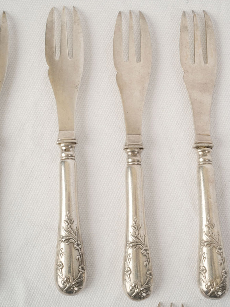Set of Twelve Belle Époque Silver-Plated Melon Forks - 8¼"