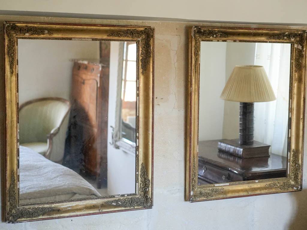 Symmetric Rustic Gilded French Mirrors