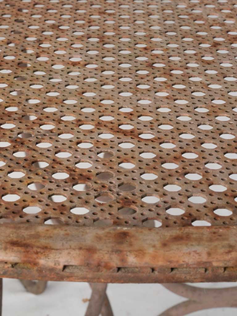 Late 19th Century French Wrought Iron Garden Table w/ Scrolling Base and Faux-Caning Top - 40¼"